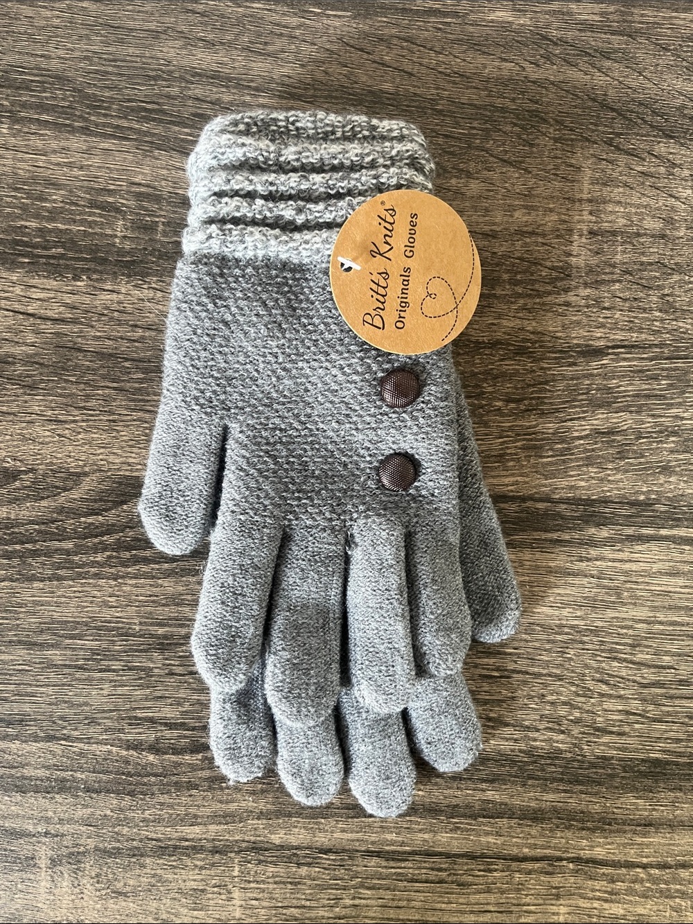 Britt's Knits Gray Knit Gloves with Button Detail